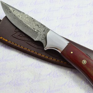 Damascus Steel Hunting Bowie Bushcraft Skinning Knife Micarta Scales Pristine Piece Pristine inc Leather Sheath Actual Knife You Will Get