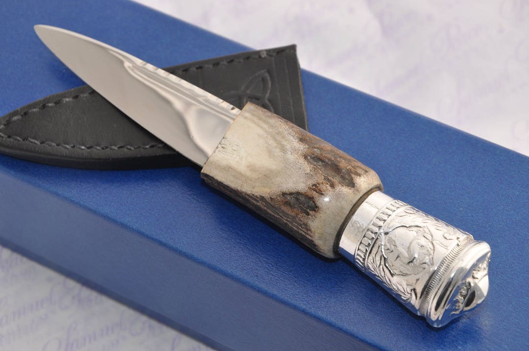 Genuine Sambar Stag Horn Handle Sgian Dubh Silver Capped 2014 Stainless