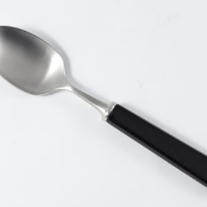 New Fantastic Genuine Black Handle Dessert Spoon Brushed Finish Made In Sheffield England