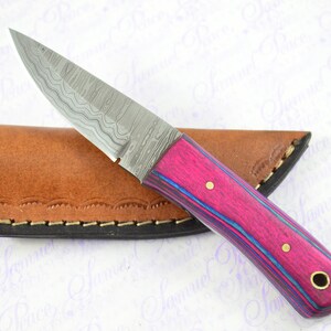New Genuine Damascus Steel Bespoke Full Tang Laminate Wood Handle Sheffield Skinning knife with Leather Sheath
