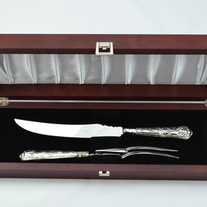 Queens Pattern Sterling Silver Handled 2 Piece Game Carving Set 1968 Harrison Brothers