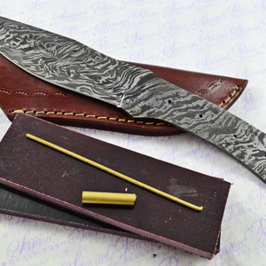Knife Making Kit! Damascus Steel Hunting/Bowie/Bushcraft Knife Red and Black Micarta Scales Unbelievable Piece Pristine inc Leather Sheath