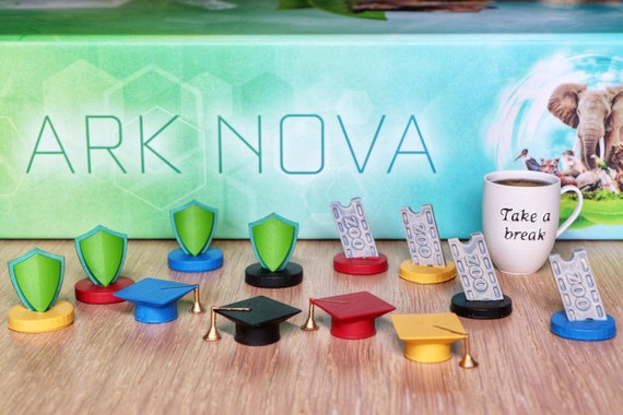 Ark Nova 3D Printed and Hand-painted Models for Trackers appeal,  Conservation, Reputation and Break Token 