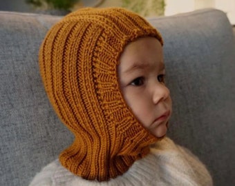 Gorro de punto de invierno para niños / 12-18 meses / Lana merino / Unisex / Género neutro / Bebé niña / Niño pequeño / Naranja quemado