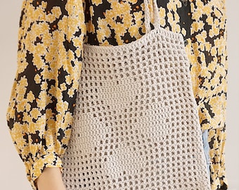 Bolso de crochet artesanal con motivo de corazón / bolso de mercado / algodón natural