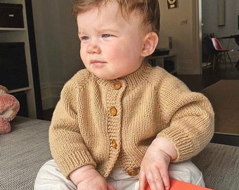Cárdigan de invierno tejido a mano para niños de 1 a 2 años / Lana merino / Unisex / Bebé niña / Niño pequeño / Gris
