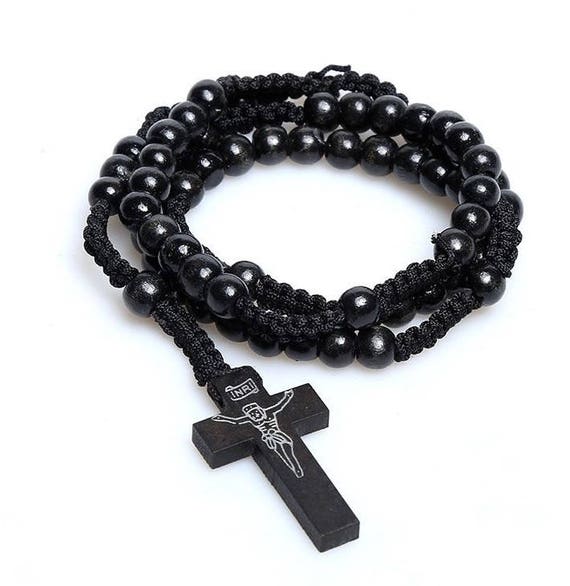 Black Wooden Rosary Beads Chain 
