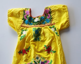 Hellgelbes Boho Besticktes Mexikanisches Mädchen Sommer Kurzärmeliges Kleid