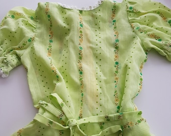 Vintage 1960s Green and Floral Retro Baby boots Little Girls Dress