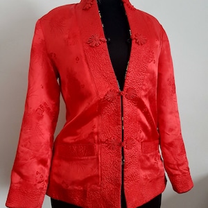 Black Satin Reversible Vintage Brocade Asian Chinese Jacket with Frog Closure