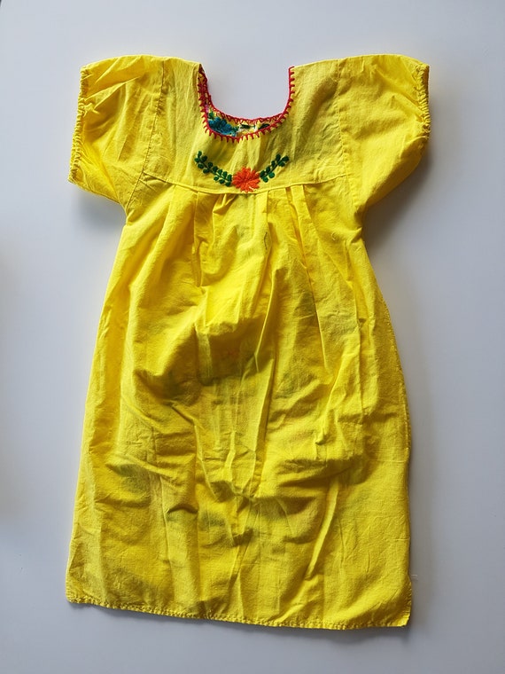 Bright Yellow Boho Embroidered Mexican Girls Summ… - image 5