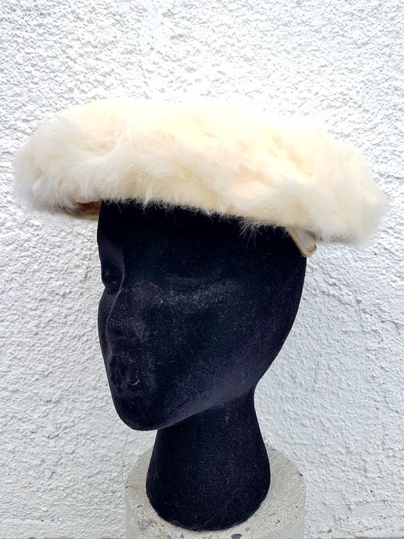Vintage 1940’s White Rabbit Fur Barrett Winter Hat with Pom Pom Genuine Rex Rabbit Cap with Fox Fur Pom-Pom – Memphis Grand® main image 3