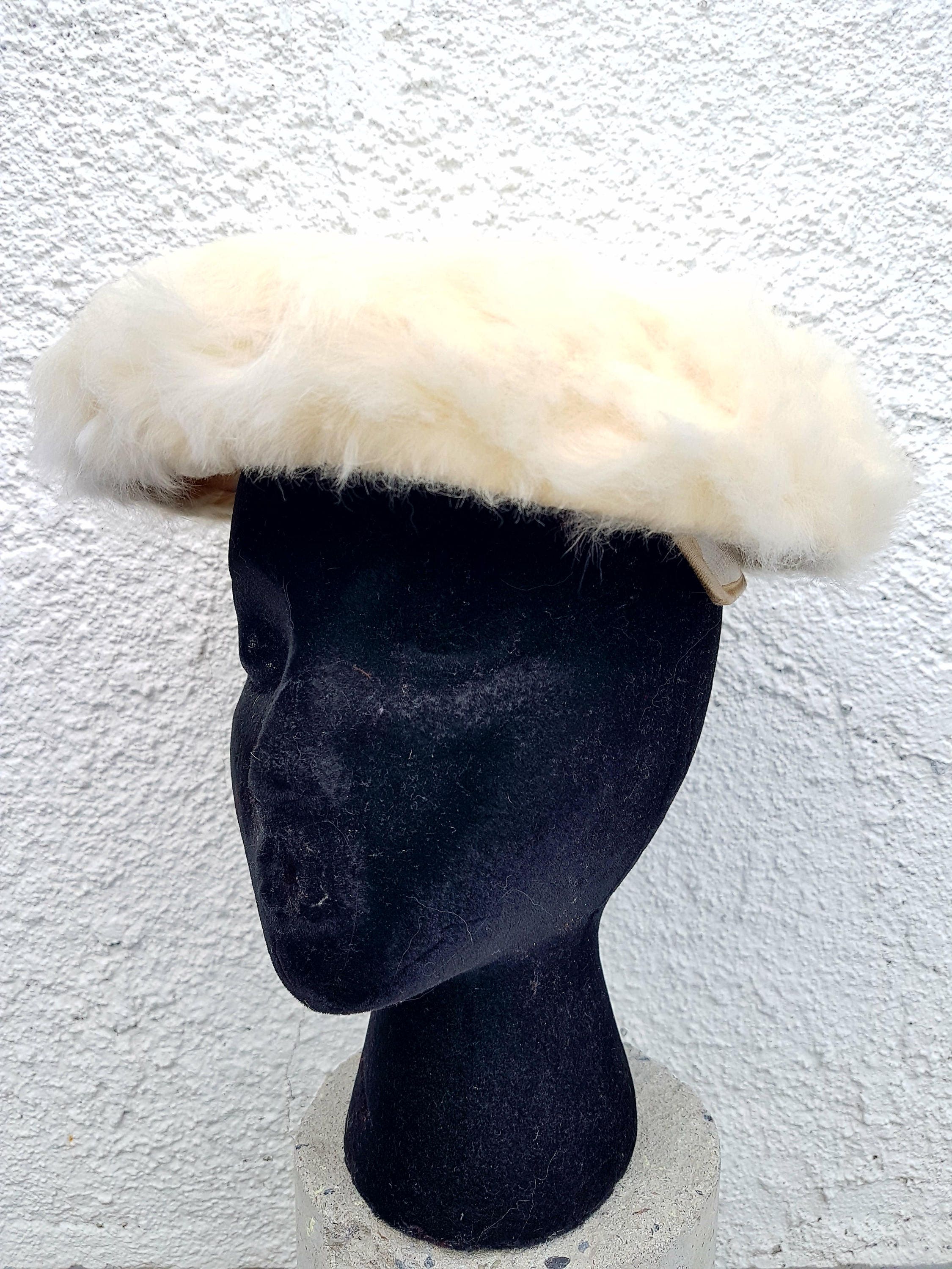 1950s White Rabbit Fur Hat with rhinestones by Sheppard of New York Rex Rabbit and Fox Fur Roller HatSuggestion: Pixie Rex  main image 2
