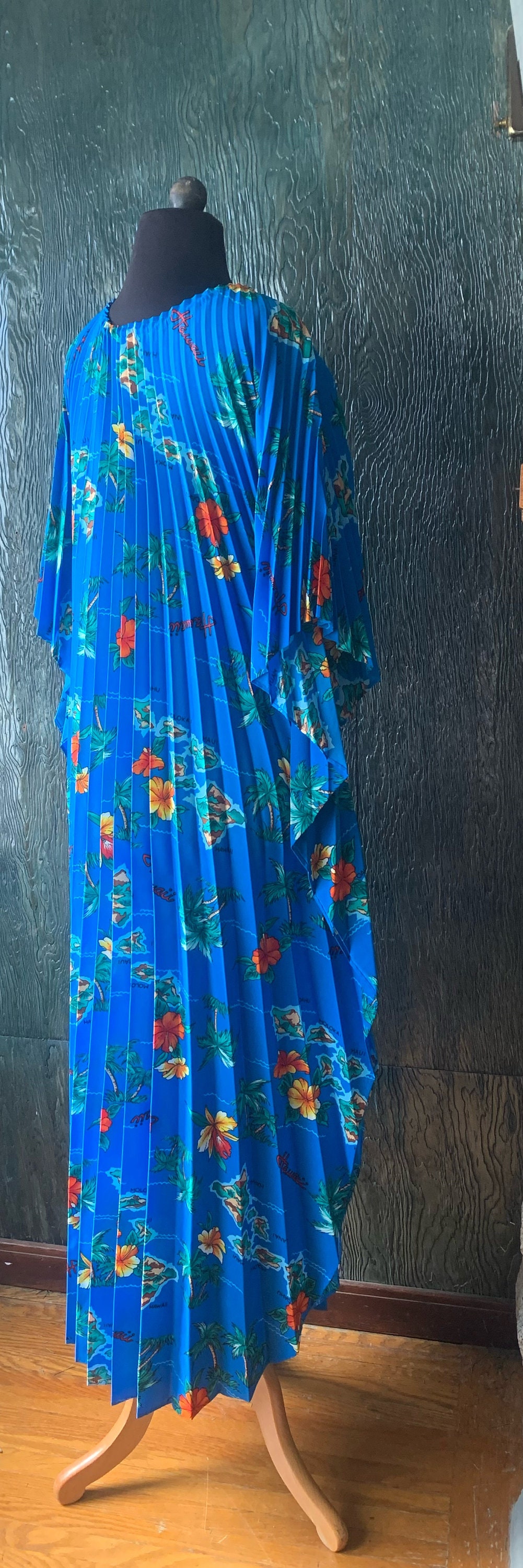 1970年代ヴィンテージハワイアンムームー：ブルーハイビスカスパーム