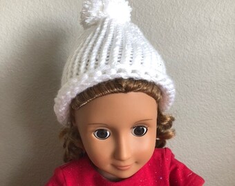 Dolls Cream Knitted Beanie Hat ~ choice of flowers ~ fits 18" dolls Our Gen AG 