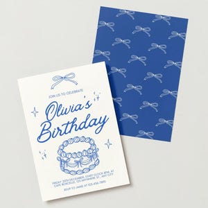 Blaue Vintage Girly Geburtstagseinladung - Digitaler Download Illustrierende Party einladen für Sie