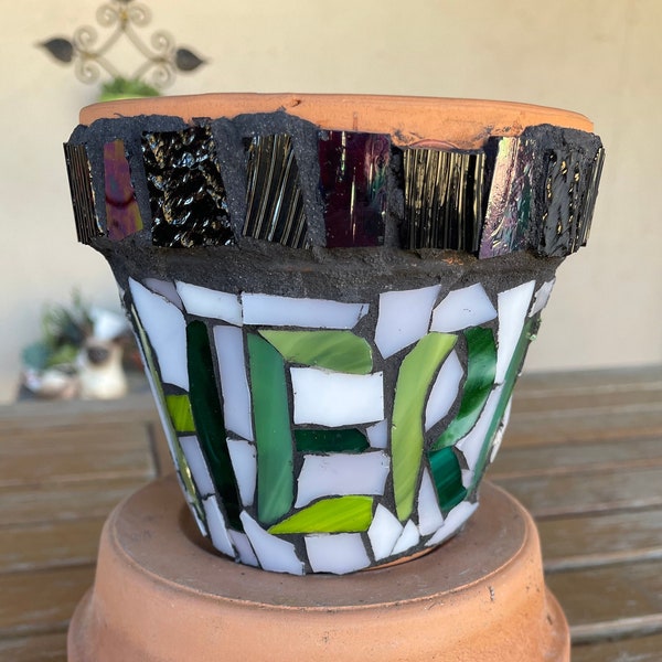 MOSAIC HERB Word Herbs Artwork 6" Garden Plants Pot Container by artist MosaicsByKarla