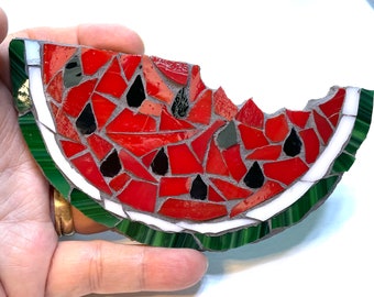 Watermelon Slice Mosaic Fridge MAGNET Artwork 5" by artist MosaicsByKarla