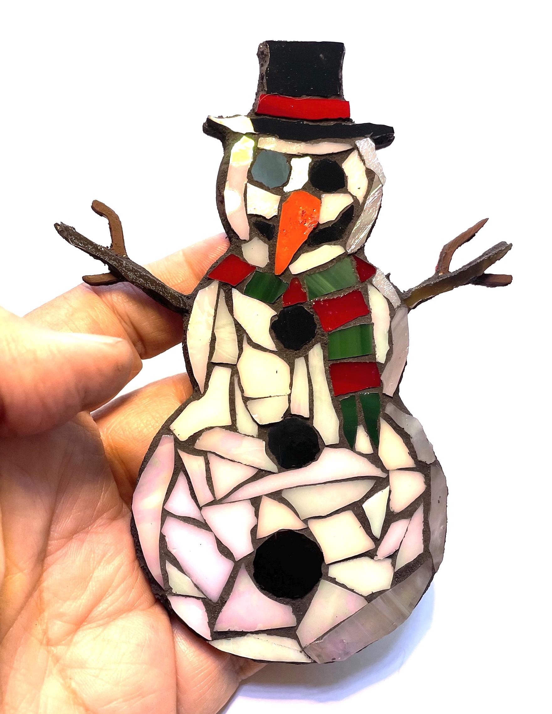 Snowman Winter Christmas Mosaic Fridge MAGNET Artwork 5" by artist MosaicsByKarla