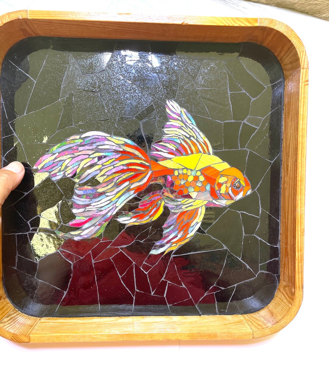 GOLDFISH Tray Glass Mosaic Artwork by Artist Mosaicsbykarla - Etsy