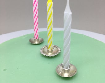 Customized cake candle holder sterling silver for birthday cake, wedding cake. Handmade cake topping for baker. Candle cake decoration.