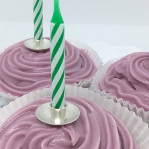 Cake candle holders for birthday candles and wedding candles. Cake topping in sterling silver for birthday cake.
