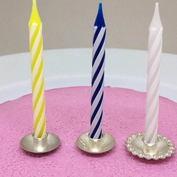Bougeoir d’anniversaire en argent sterling pour gâteau, gâteau de mariage, cupcake. Bougeoir forgé à la main pour la décoration d’anniversaire.