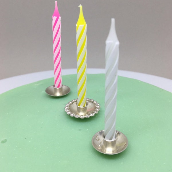 Customized birthday candle holder in sterling silver for cake. Handmade cake topping for baker. Cake candle decoration.