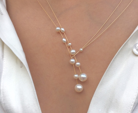 Pearl Necklace. Freshwater Pearls on a Wire of Gold. You Can - Etsy