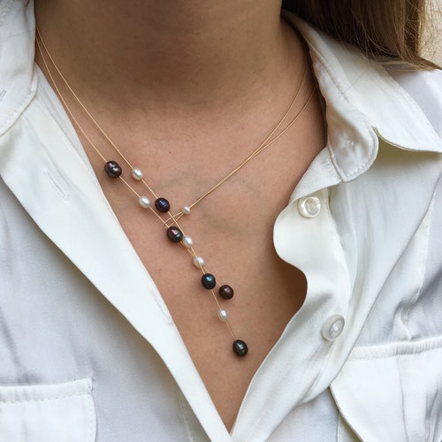 Pearl Necklace. Freshwater Pearls on a Wire of Gold. the Etsy