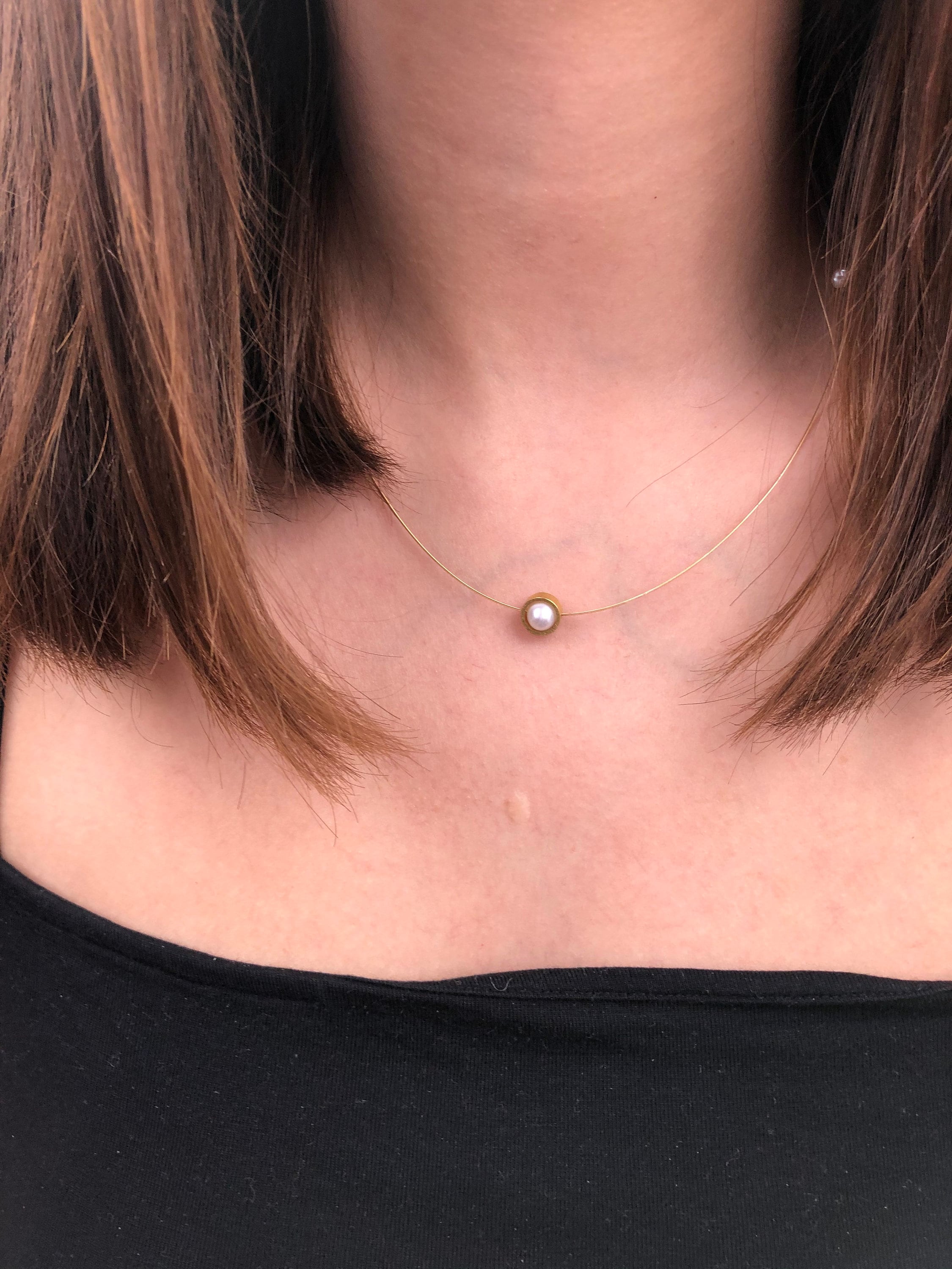 Freshwater Pearl Necklace. A Pearl in a Round Gold Pipe on a Etsy