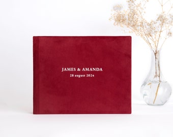 Red Velvet Lay Flat Polaroid Guest Book | Personalized Wedding Guestbook