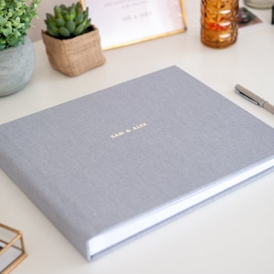 Wedding Photo Guest book in Light blue linen | Suit linen | Gold emboss | Personalised Guest Book