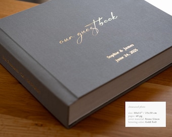 Lay Flat Polaroid Wedding Guestbook Album with Photo Pockets in Dark Gray Stone Linen