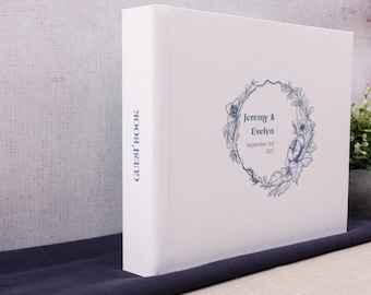 Snow Linen Lay Flat Wedding Guest Book | White Linen Photo Album | Personalized Cover | Elegant Guest Book
