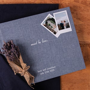 Libro degli ospiti di nozze blu / Lettere dorate in lino crepuscolare / Copertina personalizzabile con i tuoi nomi in lamina d'oro / argento / crema / nero / bianco