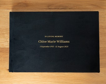 Lay Flat Funeral Guestbook | In Loving Memory | Condolence Book in Black Velvet | A4 size 8x12"