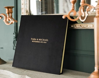 Black Velvet Photo Album, Large Traditional Photo Album with Glassine Paper - Black Noir Velvet | Black Velvet Cover and Gold Foil