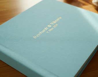 Photo Guest Book for Weddings, Quinceanera, Bar Mitzvah, Bat Mitzvah, Baby Shower etc. in Baby Blue linen