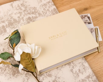 Livre d'or de mariage crème | Album photo de mariage | Embossage doré | Cadeau de la mariée ou du marié