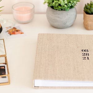 Fuji Instax Guest Book Oatmeal linen Black Printed Personalization Personalized Guest Book Lay Flat Fuji Instax image 2