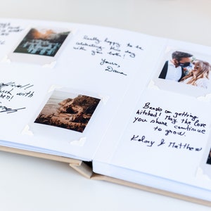 Fuji Instax gastenboek Havermoutlinnen Zwart gedrukte personalisatie Gepersonaliseerd gastenboek Leg plat Fuji Instax afbeelding 5