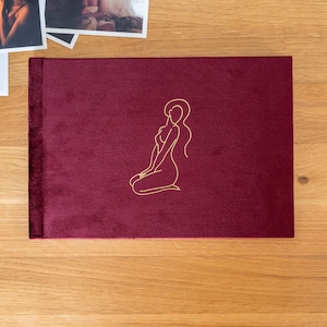 Álbum boudoir panorámico plano, regalo perfecto para tu pareja, esposo o novio en terciopelo burdeos