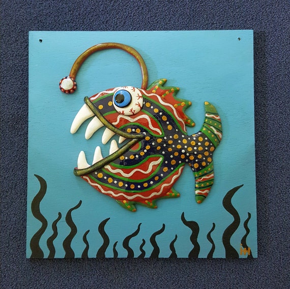 Anglerfish Wall Decor Handmade Clay Fish Gift 3d Polymer Image 0