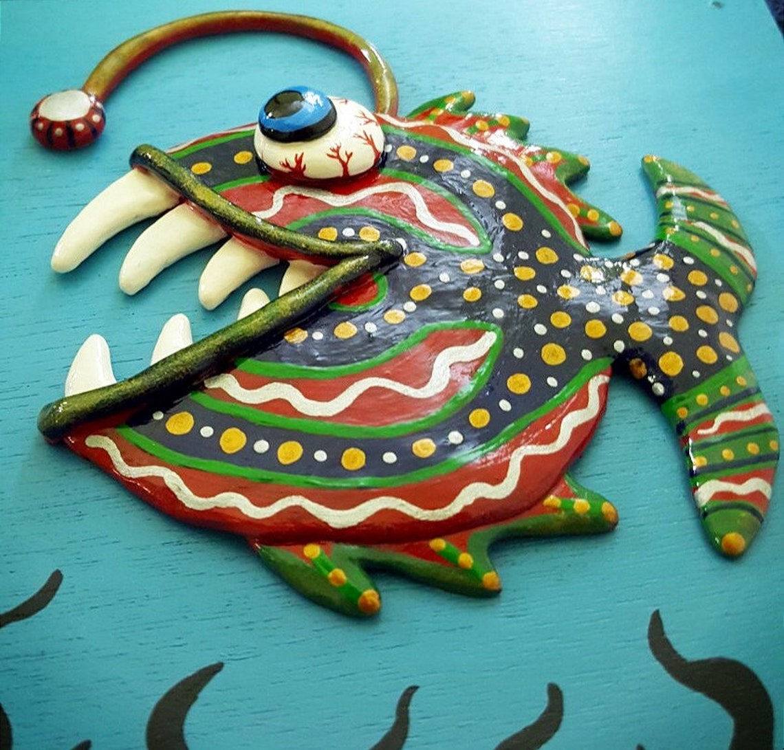 Anglerfish Wall Decor Handmade Clay Fish Gift 3D Polymer - Etsy Canada