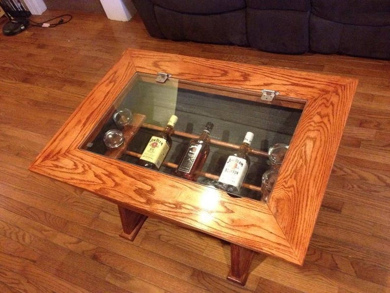 Whiskey Barrel Coffee Table With Bottle Storage Etsy