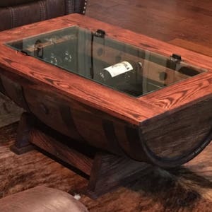 Whiskey Barrel Coffee Table with Bottle storage image 4