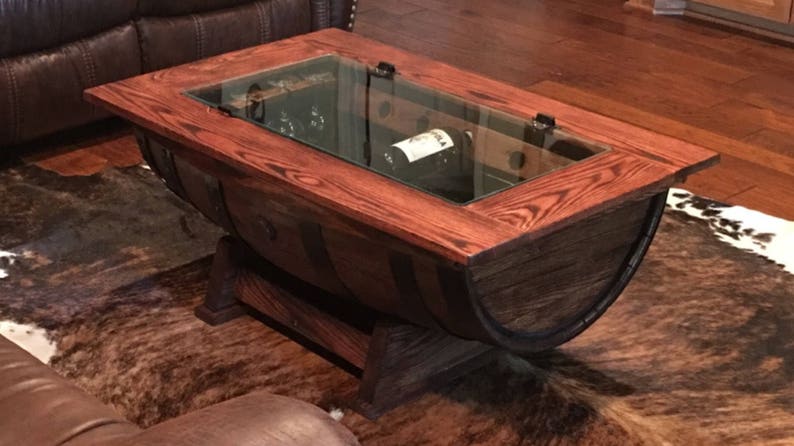 Whiskey Barrel Coffee Table with Bottle storage image 4
