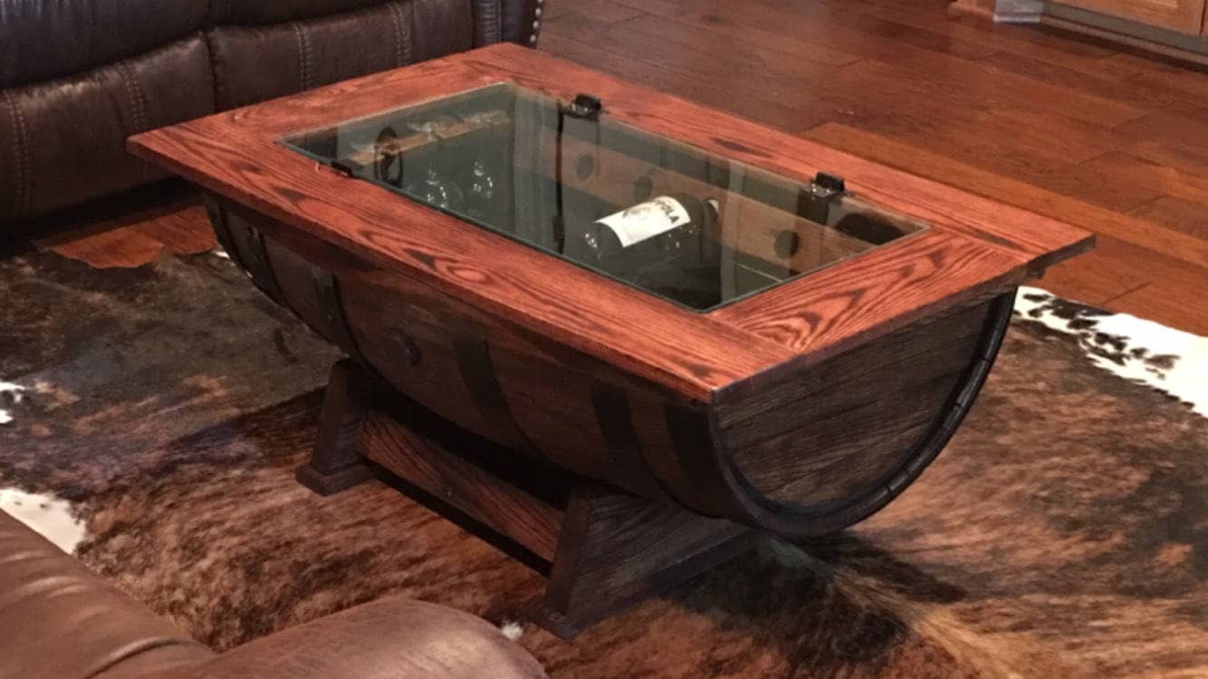 Whiskey Barrel Coffee Table With Bottle Storage Etsy UK