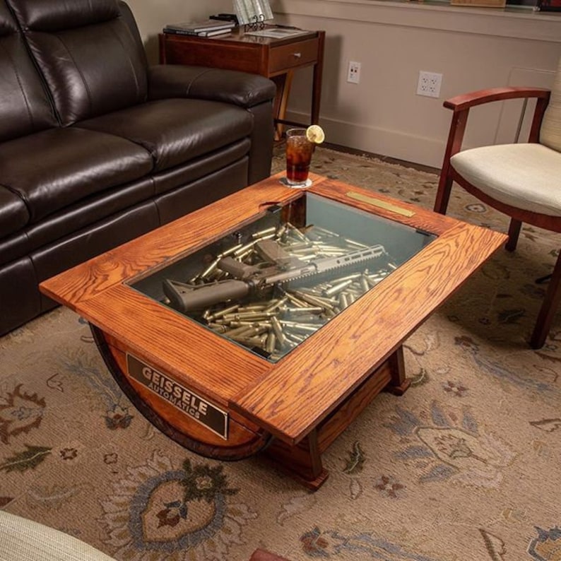 Whiskey Barrel Coffee Table with Bottle storage image 2